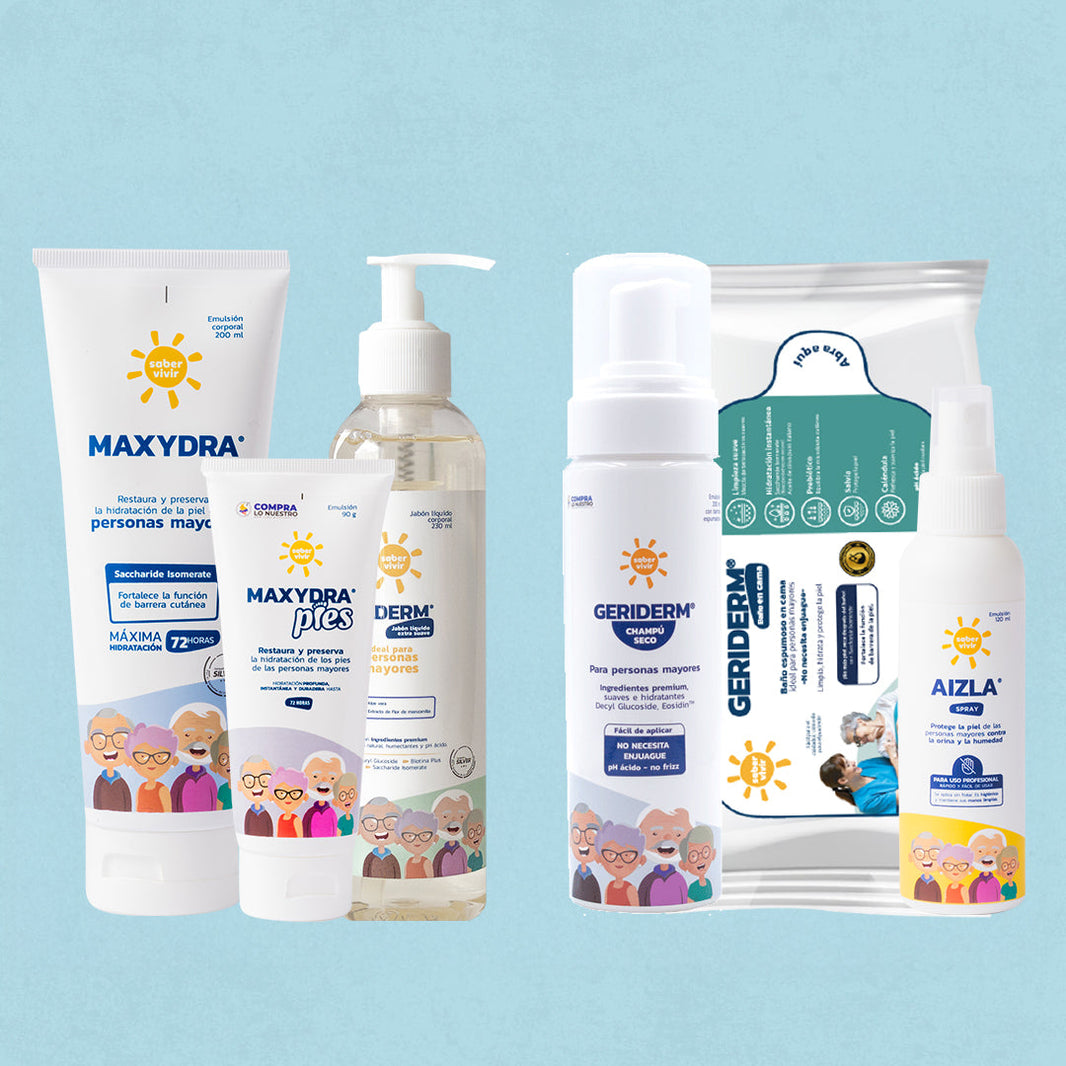 Cremas, emulsiones, champú seco, jabón líquido diseñados para personas mayores