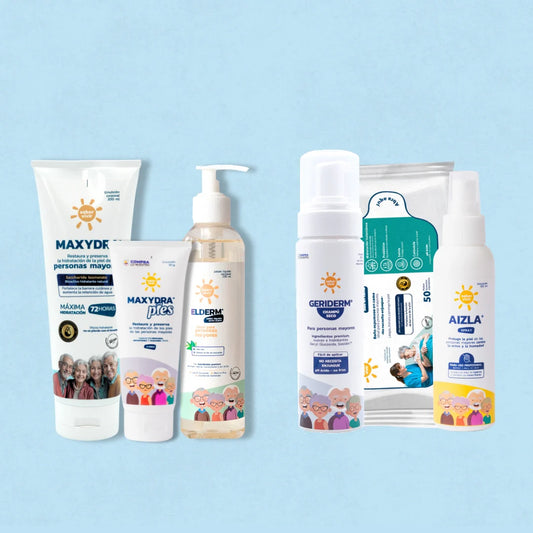 Cremas, emulsiones, champú seco, jabón líquido diseñados para personas mayores 